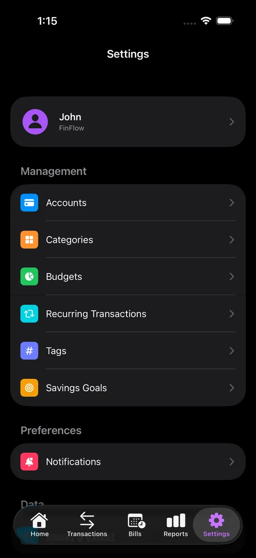 FinFlow Settings